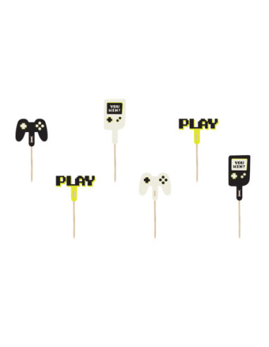 Dekoracje do muffinek - Gamer, 6-10.5 cm, mix (1 op. / 6 szt.)