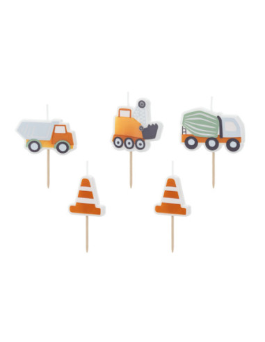 Świeczki urodzinowe Roboty Drogowe, 3-4.5 cm, mix (1 op. / 5 szt.)