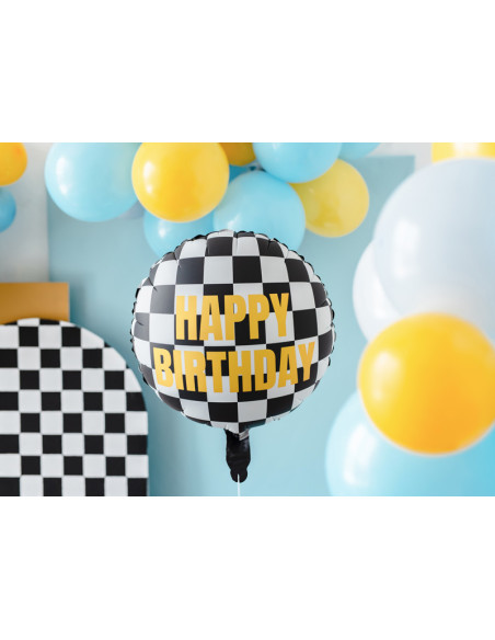 Balon foliowy Szachownica Happy Birthday, 45 cm, mix