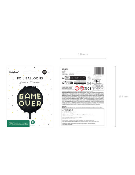 Balon foliowy Game over, 45 cm, czarny