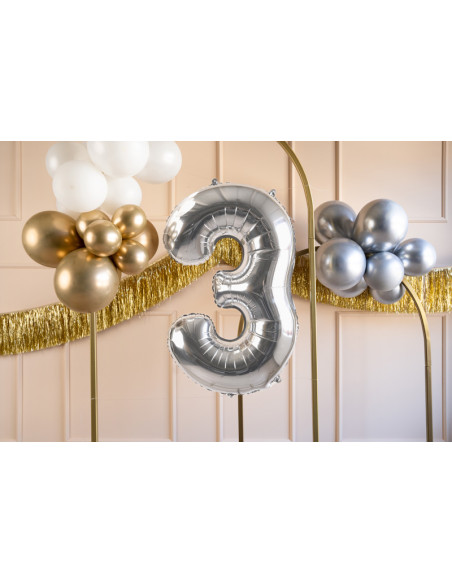 Balon foliowy Cyfra ''3'', 72cm, srebrny