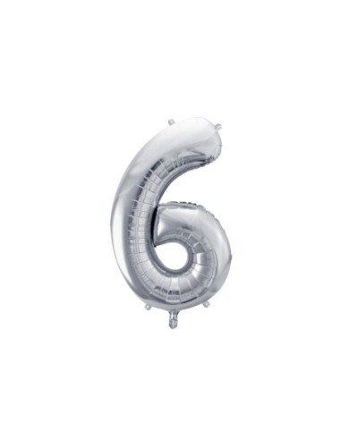 Balon foliowy Cyfra ''6'', 72cm, srebrny