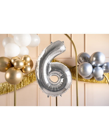 Balon foliowy Cyfra ''6'', 72cm, srebrny