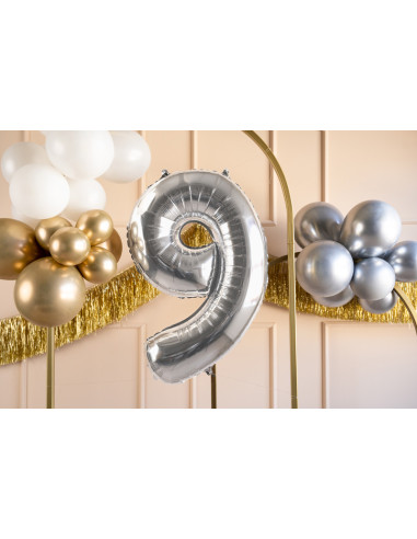 Balon foliowy Cyfra ''9'', 72cm, srebrny