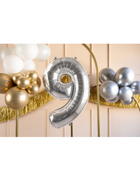Balon foliowy Cyfra ''9'', 72cm, srebrny