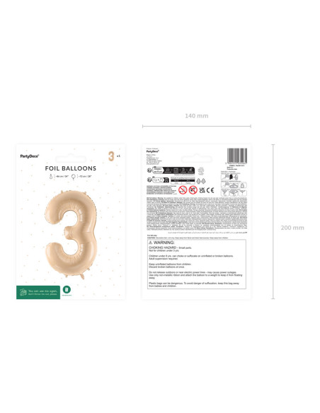 Balon foliowy Cyfra ''3'', 72cm, beż