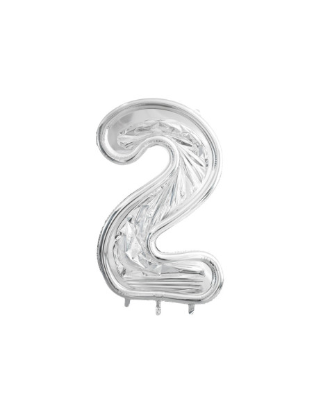 Forma Cyfra ''2'' dla balonów lateksowych, 126cm, srebrne błyszczące