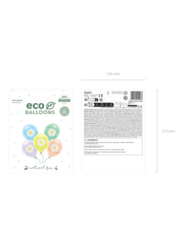 Balony Eco 30 cm, Stokrotki, mix (1 op. / 5 szt.)