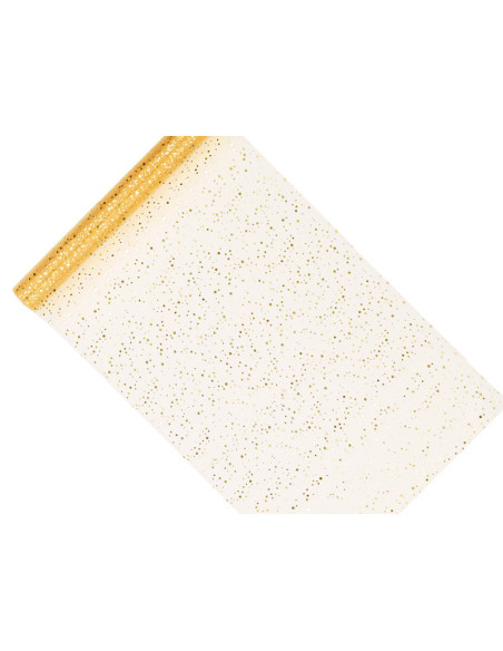 Organza Glittery, złoty, 0,36 x 9m (1 szt. / 9 mb.)