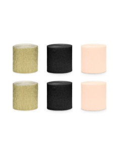Krepa 5cm/10m, zestaw 6 szt., mix czarno-złote (1 op. / 6 szt.)