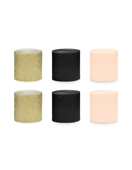 Krepa 5cm/10m, zestaw 6 szt., mix czarno-złote (1 op. / 6 szt.)