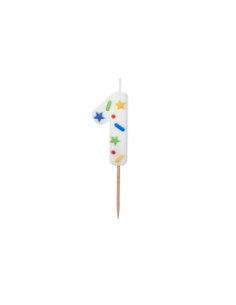 Świeczka urodzinowa Cyfra ''1'', biała konfetti, 5.5cm