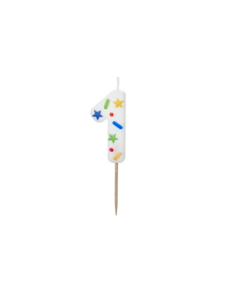 Świeczka urodzinowa Cyfra ''1'', biała konfetti, 5.5cm
