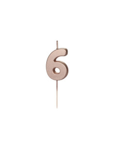 Świeczka urodzinowa Cyferka 6, różowe złoto, 4.5cm