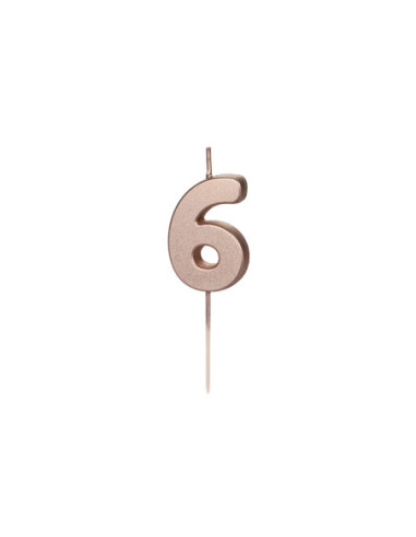 Świeczka urodzinowa Cyferka 6, różowe złoto, 4.5cm