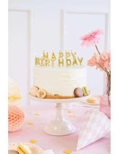 Świeczki urodzinowe Happy Birthday, 2.5 cm, złoty (1 op. / 13 szt.)