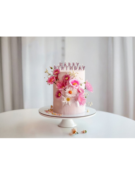 Świeczki urodzinowe Happy Birthday, 2.5 cm, różowe złoto (1 op. / 13 szt.)