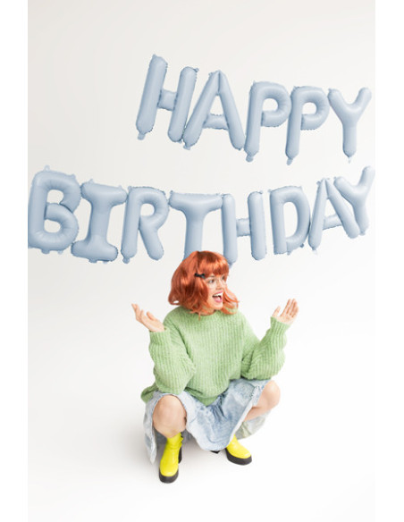 Balon foliowy Happy Birthday, 340x35cm, niebieski