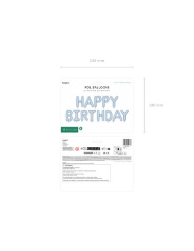Balon foliowy Happy Birthday, 340x35cm, niebieski