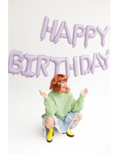 Balon foliowy Happy Birthday, 340x35cm, fiolet