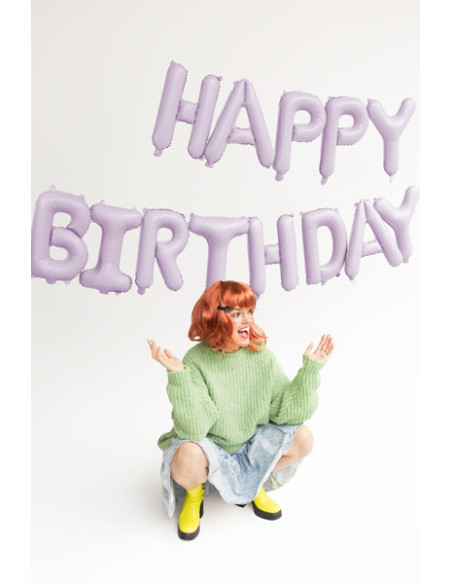 Balon foliowy Happy Birthday, 340x35cm, fiolet