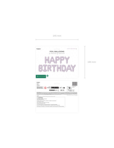 Balon foliowy Happy Birthday, 340x35cm, fiolet