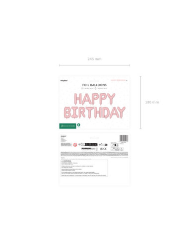 Balon foliowy Happy Birthday, 340x35cm, róż