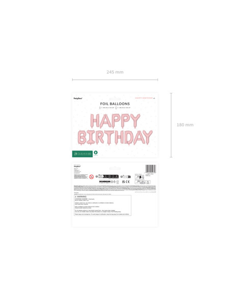 Balon foliowy Happy Birthday, 340x35cm, róż