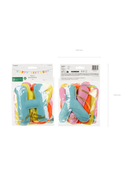 Baner filcowy, Happy Birthday, mix, 3m