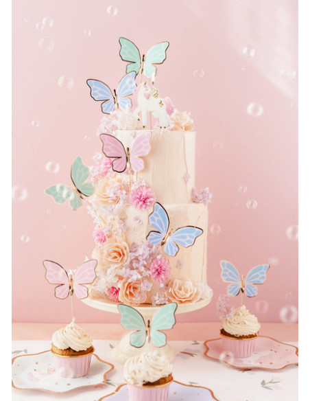 Toppery na tort Motylki, 9 x 6.5 cm, mix (1 op. / 9 szt.)