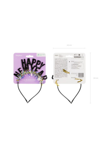 Opaska Happy New Year, 15,5 x 20,5 cm, czarna