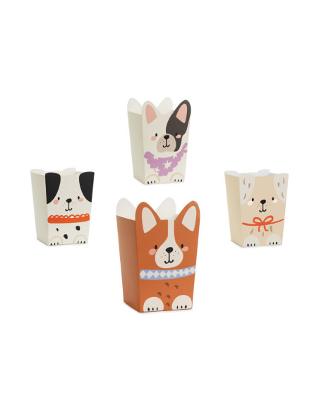 Pudełka na popcorn Pieski, 8,7x8,7 cm, mix (1 op. / 6 szt.)