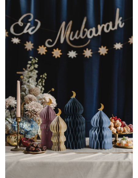 Dekoracje papierowe honeycomb Eid Mubarak, mix, 22.5-33.5cm (1 op. / 4 szt.)