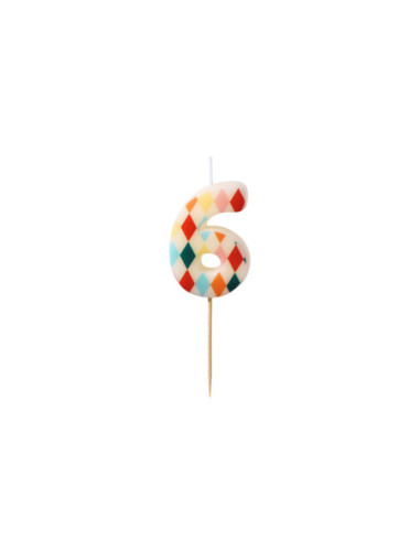 Świeczka urodzinowa Cyfra 6 Romby, 5,5 cm, mix