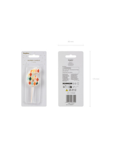 Świeczka urodzinowa Cyfra 6 Romby, 5,5 cm, mix