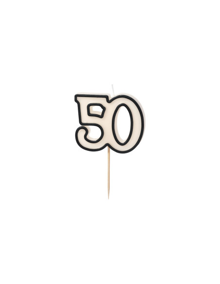Świeczka urodzinowa liczba 50, 5,5cm, biało-czarny