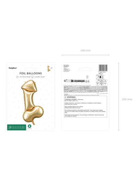 Balon foliowy Penis, 55,5x112 cm, złoty