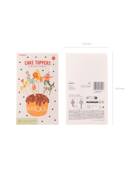 Dekoracje do muffinek Cyrk, 9-11,5 cm, mix (1 op. / 6 szt.)