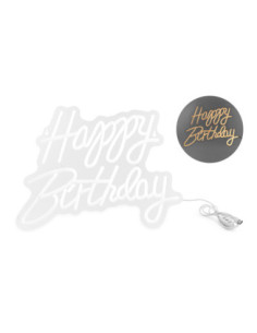 Neon LED - Happy Birthday, biały,  40 x 29.5 cm