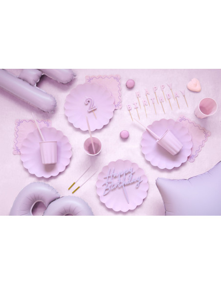 Topper akrylowy na tort Happy Birthday, fioletowy, 16.5 cm