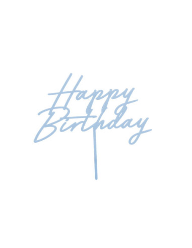 Topper akrylowy na tort Happy Birthday, mglisty niebieski, 16.5 cm