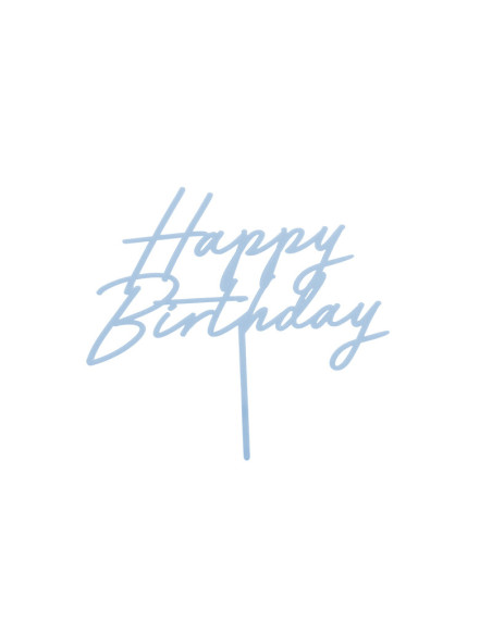 Topper akrylowy na tort Happy Birthday, mglisty niebieski, 16.5 cm