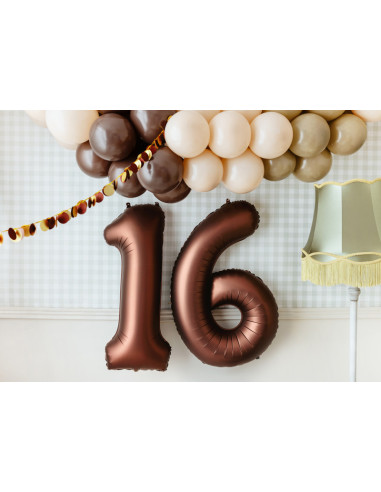 Balon foliowy Cyfra '6', 86cm, mocca