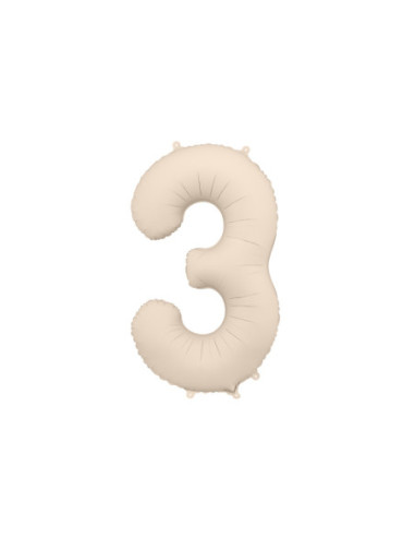 Balon foliowy Cyfra '3', 86cm, jasny beż