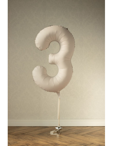 Balon foliowy Cyfra '3', 86cm, jasny beż