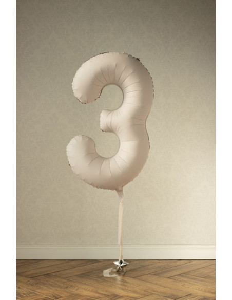 Balon foliowy Cyfra '3', 86cm, jasny beż