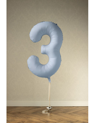 Balon foliowy Cyfra '3', 86cm, mglisty niebieski