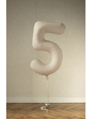Balon foliowy Cyfra '5', 86cm, jasny beż
