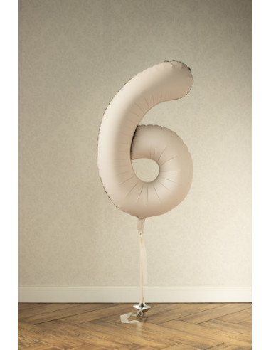 Balon foliowy Cyfra '6', 86cm, jasny beż