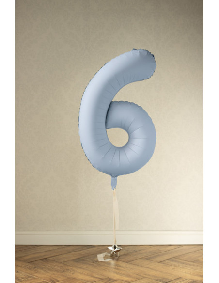 Balon foliowy Cyfra '6', 86cm, mglisty niebieski